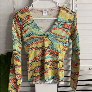 Cache Multicolor V-Neck Long Sleeve Top